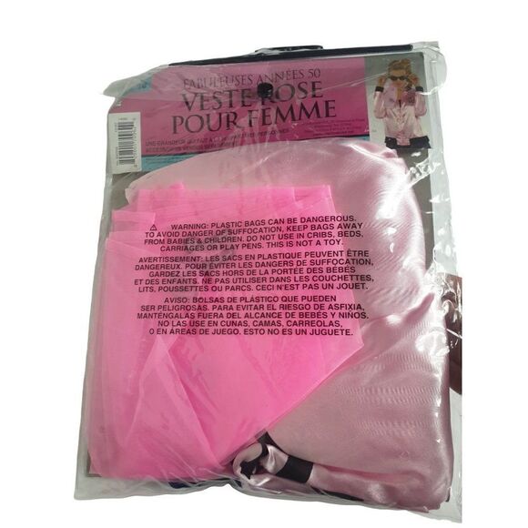 Adult Pink Ladies Satan Jacket and Scarf Set Fabulous 50's Pink Satan NWT - Picture 6 of 6